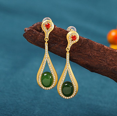 Jade sterling silver drop earrings