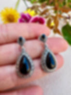 Vintage Style Black Onyx Silver Marcasite Earrings, Daily earrings, Irish Business, fast delivery