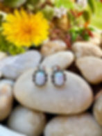 Women Oval White  Opal claw set in Sterling Silver Marcasite Stud Earrings